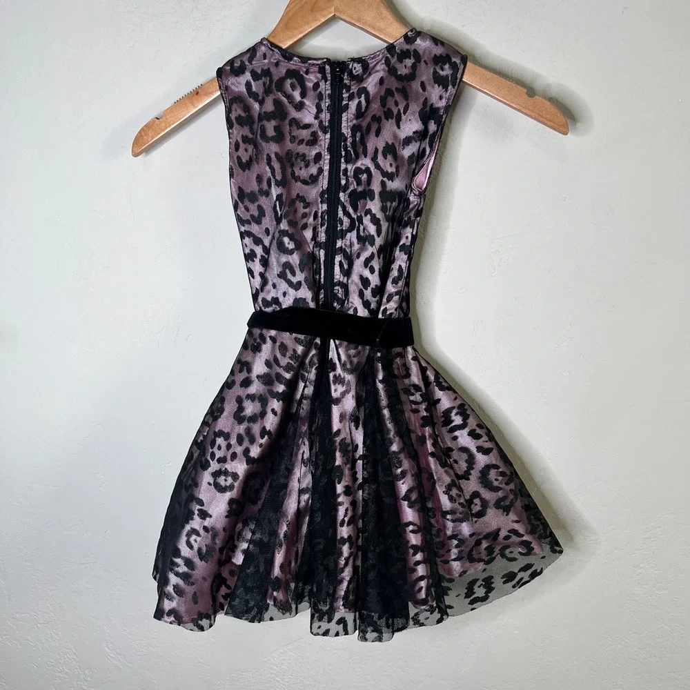 Betsey Johnson Dress Fit and Flare Girls Size 6 Pink Leopard Print Velvet Tulle